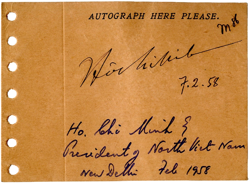 Ho Chi Minh Autograph From 1958 as President of North Vietnam
